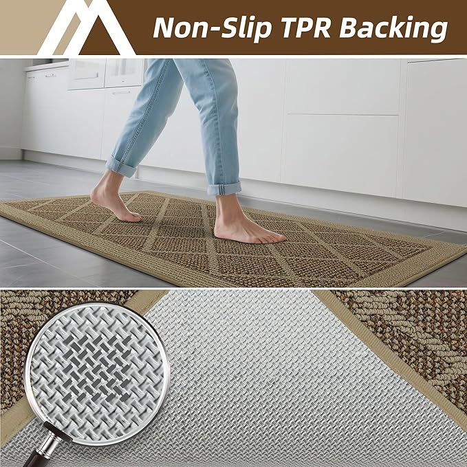 COSY HOMEER Kitchen Mats, 2 PCS Kitchen Rug Non Slip Washable, Absorbent Runner Rugs for Kitchen Floor, 100% Polypropylene Kitchen Sink Rug 20"x32" + 20"x48"(Beige)