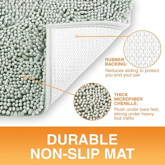 Neater Pets Chenille Dog Door Mat 36” x 24” – Super Absorbent & Quick-Dry Muddy Paws Doormat for Trapping Dirt, Water, Mud - Non-Slip & Machine Washable Pet Rugs for Entryway, Indoor Mud Mats, Green