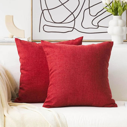 Home Brilliant Red Linen Throw Pillow Covers 18x18 Textured Pillow Covers for Holiday Valentine's Day Decorations Couch Sofa Living Room Bedroom, 18 x 18, Pack of 2, Burgundy