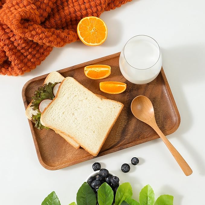Premium Quality Durable Walnut Rectangular Wooden Plate 12"-100% Natural Wood Serving Plate for Coffee Table-Great Home Decor Platter for Breakfast & Dining