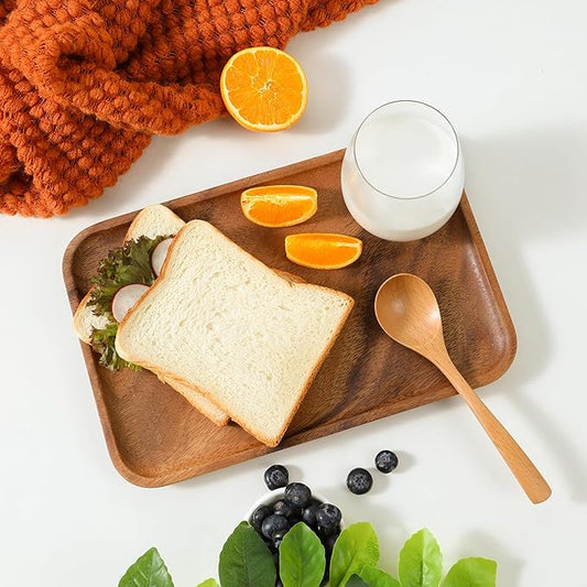 Premium Quality Durable Walnut Rectangular Wooden Plate 12"-100% Natural Wood Serving Plate for Coffee Table-Great Home Decor Platter for Breakfast & Dining