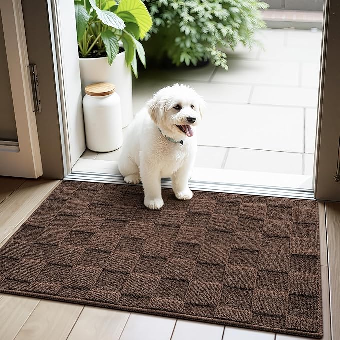 GRANNY SAYS Front Door Mat Outside Entrance, Indoor Door Mats for Entryway, Welcome Matt Indoor Non-Slip, Entry Rug Front Porch Rug Low Profile Resist Dirt, 36"x24", Dark Brown Check