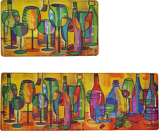 UpNUpCo Artistic Beautiful Anti Fatigue Kitchen Floor Mat Unique Floor Mat Pain Relief Padded Kitchen Mat Floor Mats for in Front of Sink 2 Pieces 47x17.5 + 30x17.5 10mm Wine