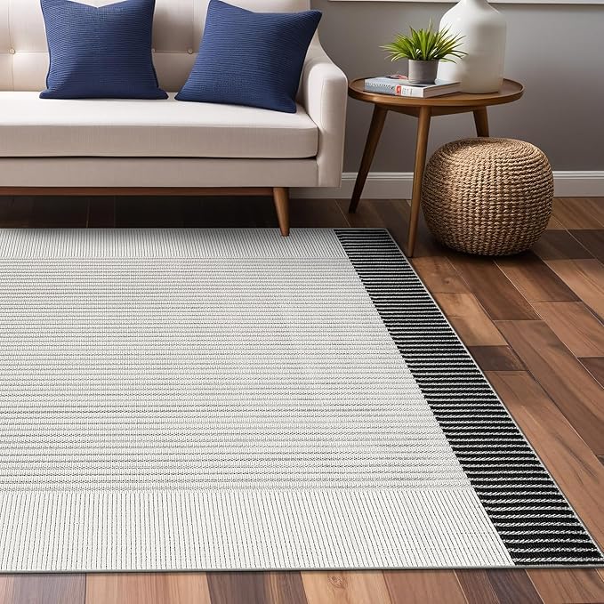 Luul Home Modern Micro Loop Indoor Area Rugs for Living Room Bedroom Kitchen Geometric Striped Black-White 4x6 Luxury Durable Low and High Pile Non-Shedding Stain Resistant Soft Area Carpet 4 x 6