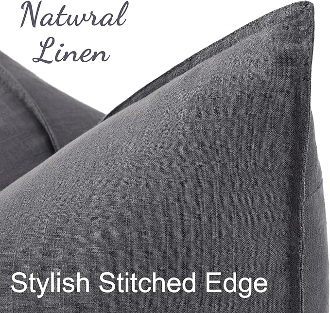 decorUhome Spring Decorative Linen Euro Sham Throw Pillow Covers 26x26 Inch Set of 2 Dark Grey Pillow Covers with Flange Edges Soft Farmhouse Boho Accent Pillow Cases for Couch Bed Living Room