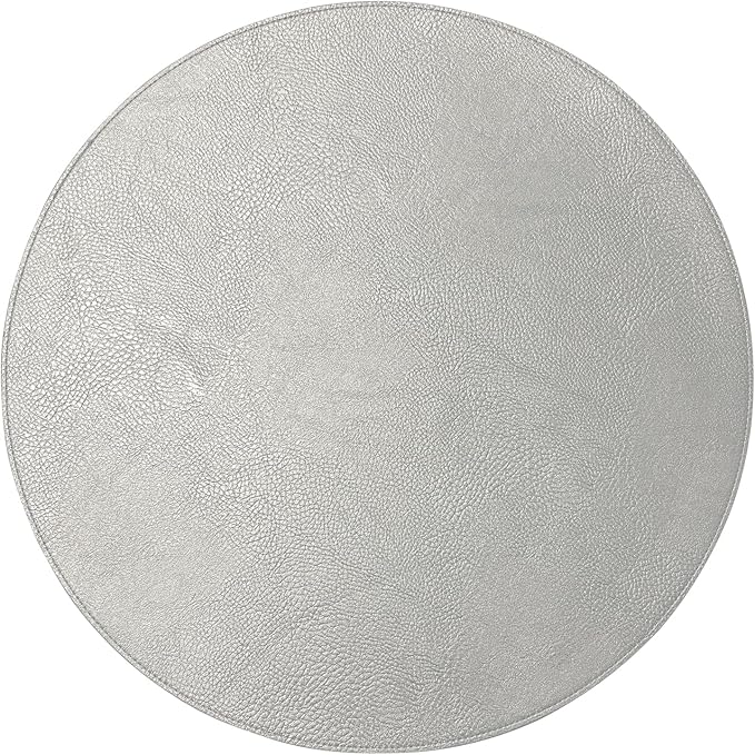 Morgan Faux Leather Round Set of 12 Placemats, 15", Silver, Heat Resistant, Stain Resistant, Non-Slip, Reversible, Durable Table Mats for Kitchen, Dining Table, Indoor Washable Use