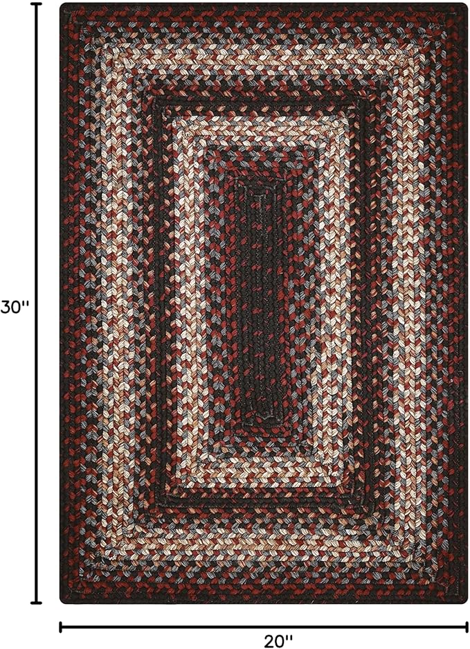 Montgomery Burgundy Small Braided Rug 20"x30" - Rectangle, Indoor Outdoor Washable - Country Decor for Bathrooms and Entryways - Beautiful, Durable, Waterproof, Pet Friendly and Soft