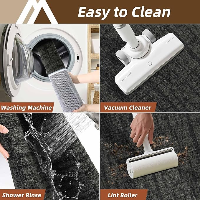 COSY HOMEER Kitchen Rugs Non Slip Washable 24"x36"+24"x60",Absorbent Soft Kitchen Mats for Floor,Polyester Kitchen Runner Rug Sets of 2,Kitchen Floor Mats for Sink Mat,Hallway,Laundry,Dark Grey