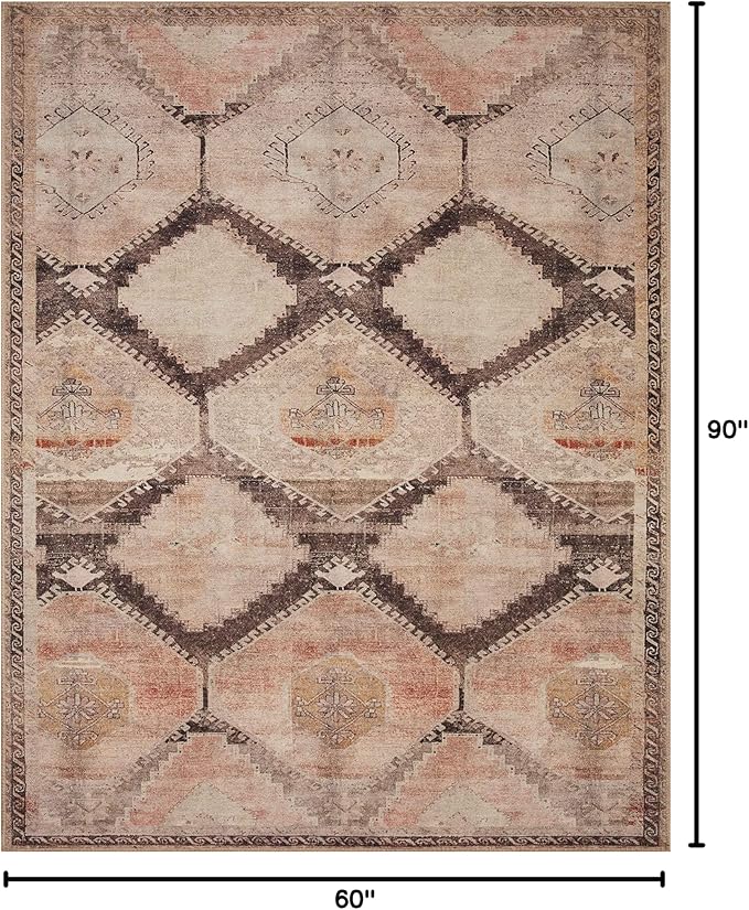Loloi Wynter Collection WYN-08 Graphite/Blush 5'-0" x 7'-6" Area Rug, .13" Thick, Area Rug, Soft, Durable, Printed, Vintage Inspired, Low Pile, Non-Shedding, Easy Clean, Living Room Rug