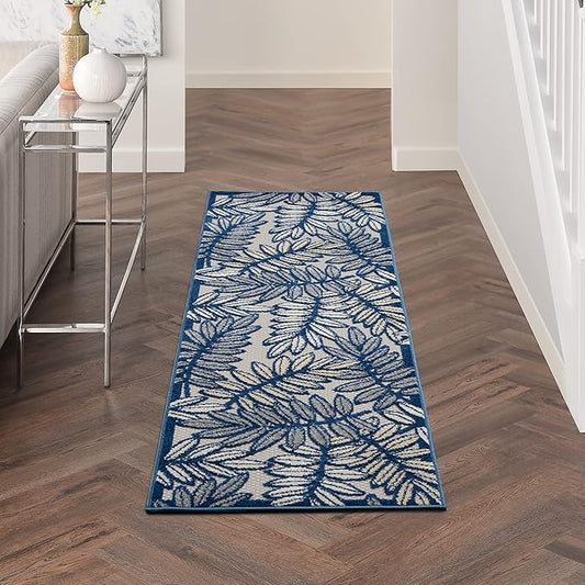 Nourison Home Aloha Ivory Navy 2' x 6' Area Rug - Easy Clean, Non Shedding, Bed Room, Living Room, Dining Room, Kitchen (6' Runner)