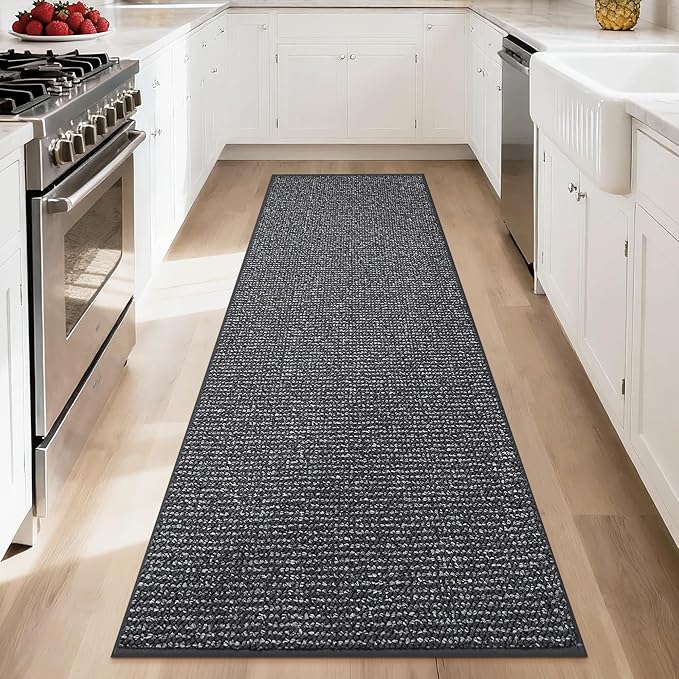 BEQHAUSE Hallway Runner Rugs 2.6x8, Hallway Rug Non-Slip Washable(Rolled-Up NO Creases), Runner Rug Absorbent Stain Resist Hall Rug Carpet Runner, Entryway Rugs Floor Mat Laundry Room Rugs, Charcoal