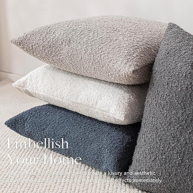 Foindtower Decorative Textured Boucle Throw Pillow Covers Accent Solid Pillow Cases Neutral Soft Cozy Couch Cushion Case for Chair Sofa Bedroom Living Room Home Decor 16x16 Inch,1PC,Neutral Grey