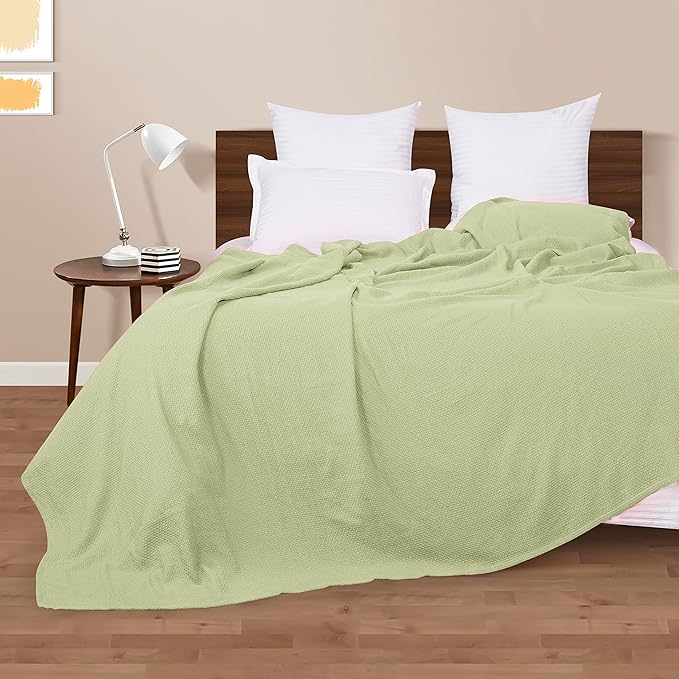 BOUTIQUO 100% Cotton Bed Blanket, Breathable Thermal Blanket King Size, Soft Honeycomb Waffle Blanket 90"x102", Cotton Bed Blanket, Perfect for Layering Any Bed for All Season, Sage Green