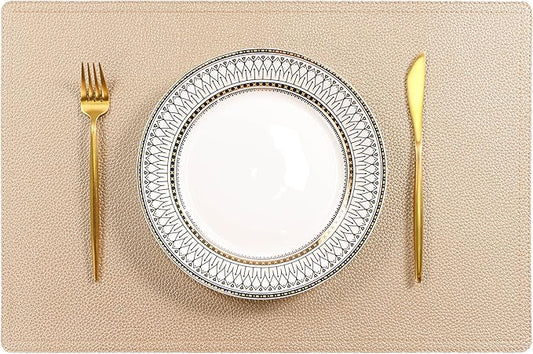 Faux Leather Gold Placemats, PU Table Mats, Set of 4, Waterproof, Heat Resistant, Non-Slip, Easy to Clean for Kitchen Dining Table,Conference Table
