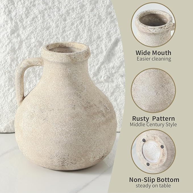 Ceramic Decorative Flower Vase 7 Inch Pottery Rustic Farmhouse Boho Terracotta Vase for Home Decor, Table, Living Room, Bathroom, Shelf, Mantel Decoration, Bronze