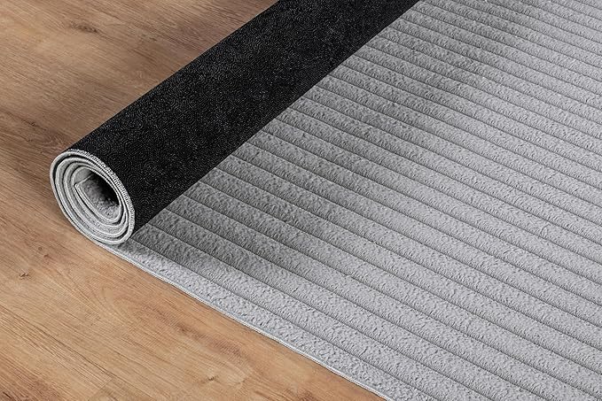 Beverly Rug Non Slip Area Rug 5 x 7 Modern Durable Ultra Soft Ribbed Indoor Rugs for Living Dining Room Office Stain Resistant Non Shedding Casual Easy Shag Indoor Carpet Gray 5x7