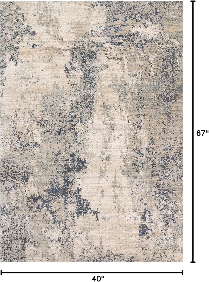 Loloi Teagan Collection TEA-07 Natural/Denim 3'-4" x 5'-7" Accent Rug, Large, Soft Neutral Rug, High-Traffic for Living Room, Bedroom, Home Office, Dining Area