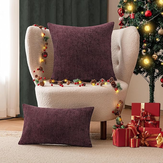 a moment Christmas Wine Red Chenille Throw Pillow Covers 16x16 Inch Pack of 2 Modern Decorative Throw Pillow Covers Farmhouse Cross Covers Home Decor for Sofa Bedroom Living Room