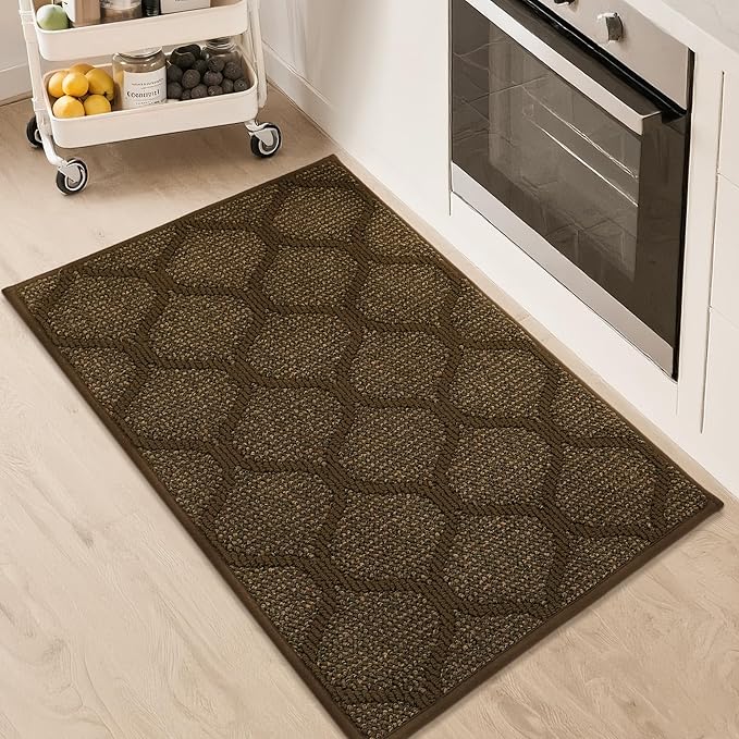 COSY HOMEER Kitchen Rug Non Slip Washable 20"x32", Absorbent Kitchen Mats for Floor, Runner Rugs for Kitchen Floor, 100% Polypropylene Kitchen Sink Rug (Brown)
