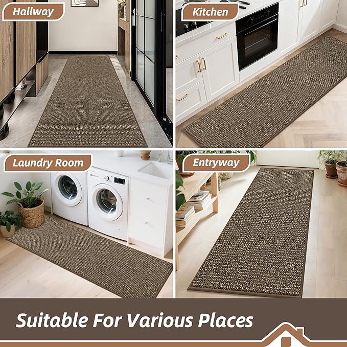 BEQHAUSE Hallway Runner Rugs 2x6, Hallway Rug Non-Slip Washable(Rolled-Up NO Creases), Runner Rug Absorbent Stain Resistant Hall Rug Carpet Runner, Entryway Rugs Floor Mat Laundry Room Rugs, Brown