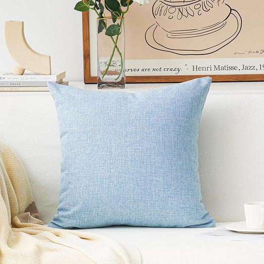 Home Brilliant Lined Linen Square Pillow Cover 18x18 Sky BlueThrow Pillow Cover for Sofa Couch Bench, Light Blue, 18 x 18 inch (45cm)