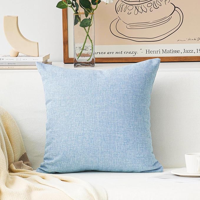 Home Brilliant Blue Throw Pillow Cover Linen European Decorative Pillow Case Large Cushion Cover for Patio Floor Garden, 24x24(60x60cm), Light Blue
