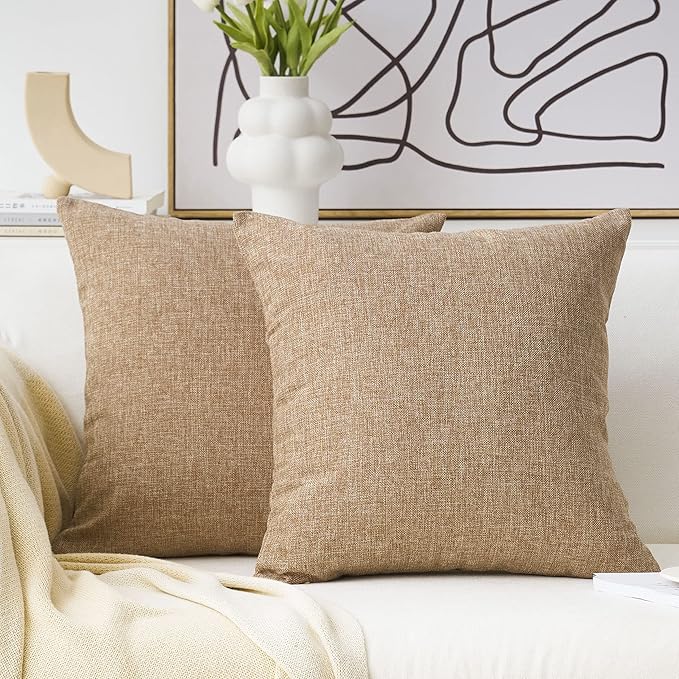 Home Brilliant 2 Pack Lined Linen Euro Sham Decorative Pillow Covers Cushion Covers for Kids, 55x55 cm 22 inch, Natrual Linen