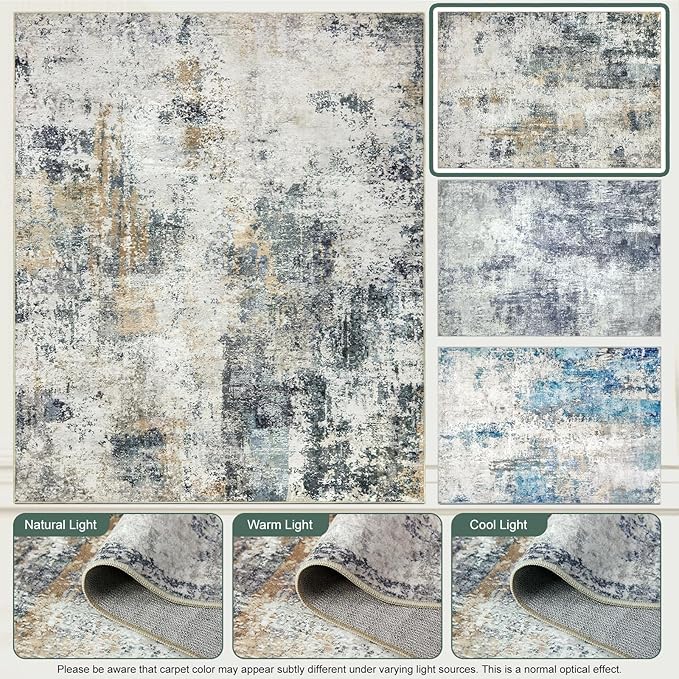AREAMAY Washable Area Rug for Living Room 6x9 - Neutral Modern Abstract Rugs, Soft Non Slip Carpet with for Bedroom, Under Dining Room Table, Home, Office, Dorm - Green Yellow