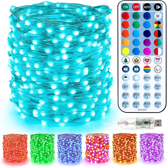 BrizLabs Valentine Fairy String Lights, 33ft 100 LED Color Changing Christmas Fairy Lights with Remote Timer, USB Pink White Fairy Light Music Sync RGB Twinkle Light for Xmas Halloween Party Wedding