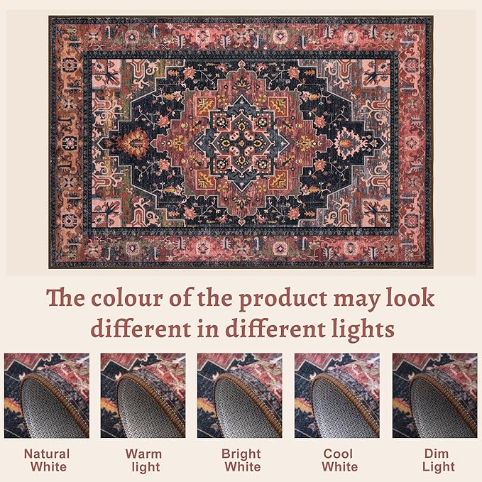 Tangsoo 2x6 Washable Runner Rug for Hallways, Non Slip Vintage Runner Rug, Soft Boho Low Pile Long Rug Runner, Carpet Runners for Kitchen Bedroom Entryway Bathroom Living Room