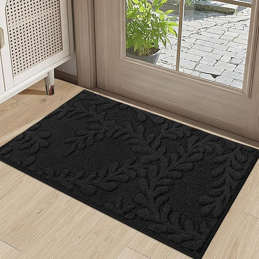 BEQHAUSE Door Mats 20”x32”, Non-Slip TPR Backing Entryway Doormat, Super Absorbent Welcome Mat for Front Door, Muddy Shoes & Paws, Washable Entry Rugs, Black