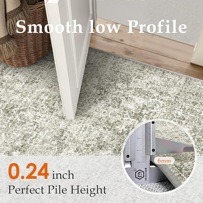 PureCozy 5x7 Area Rug Washable Vintage Neutral Living Room Carpet Large Indoor Non Slip Taupe Bedroom Distressed Low Pile Retro Accent Throw Rug for Dining Room