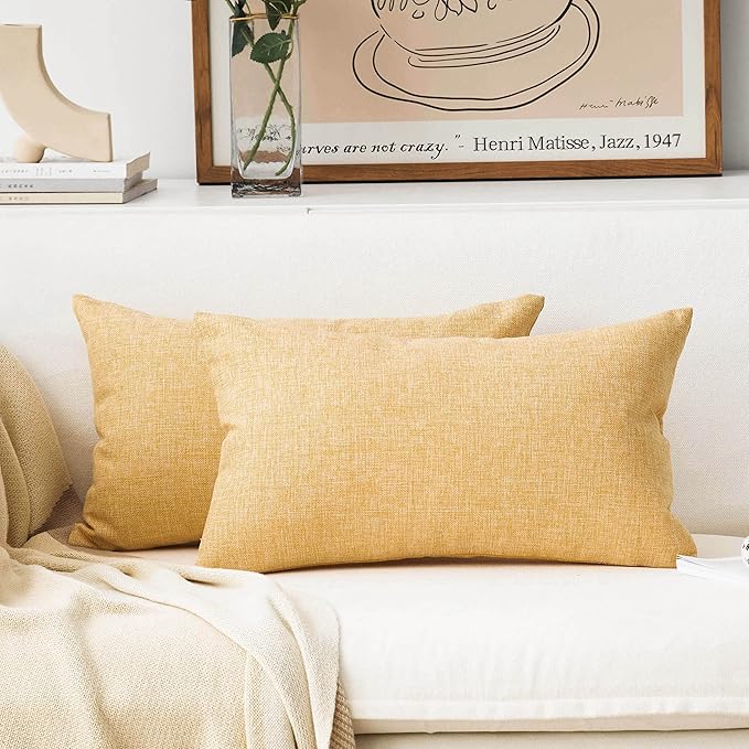 Home Brilliant Lined Burlap Linen Fall Pillow Covers Cushion Cover Throw Pillow Covers for Sofa Bed Winter Decor, 12"x20" 30x50cm, Set of 2, Yellow