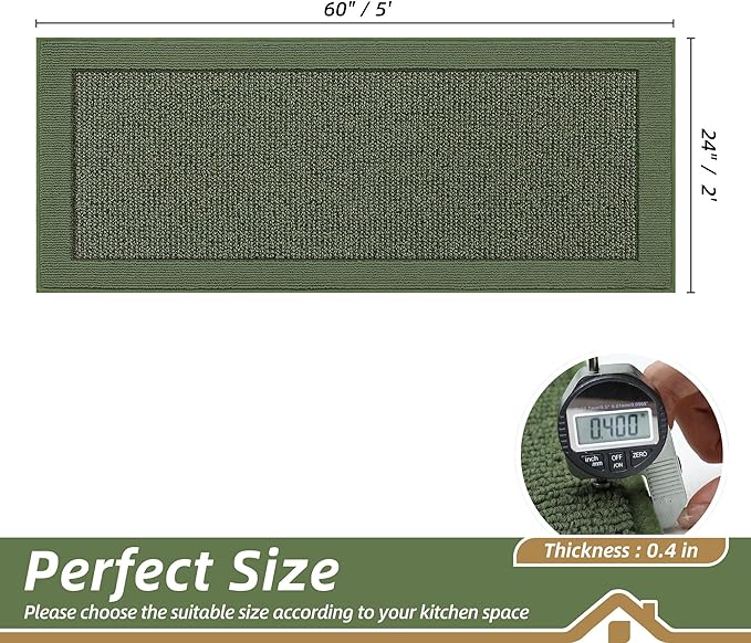 BEQHAUSE Kitchen Runner Rug 24"x60", Kitchen Rugs Non-Slip Kitchen Mats for Floor, Absorbent and Stain Resistant Kitchen Mats, Machine Washable Rugs for Kitchen, Hallway, Laundry & Sink, Green