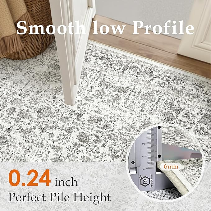 PureCozy Black Area Rug 5x7 Machine Washable Vintage Living Room Distressed Non Slip Carpet Traditional Indoor Bedroom Retro Floral Accent Throw Large Rug Office Kitchen Bathroom Dining Room