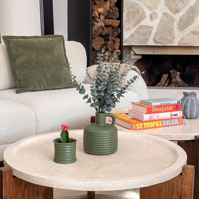Annex Large Ceramic Handmade Bud Vase, Perfect for Pampas Grass, Book Vase for Flowers, Boho Room Decor for Home, Table, Shelf, Floor, Centerpiece or Book Display