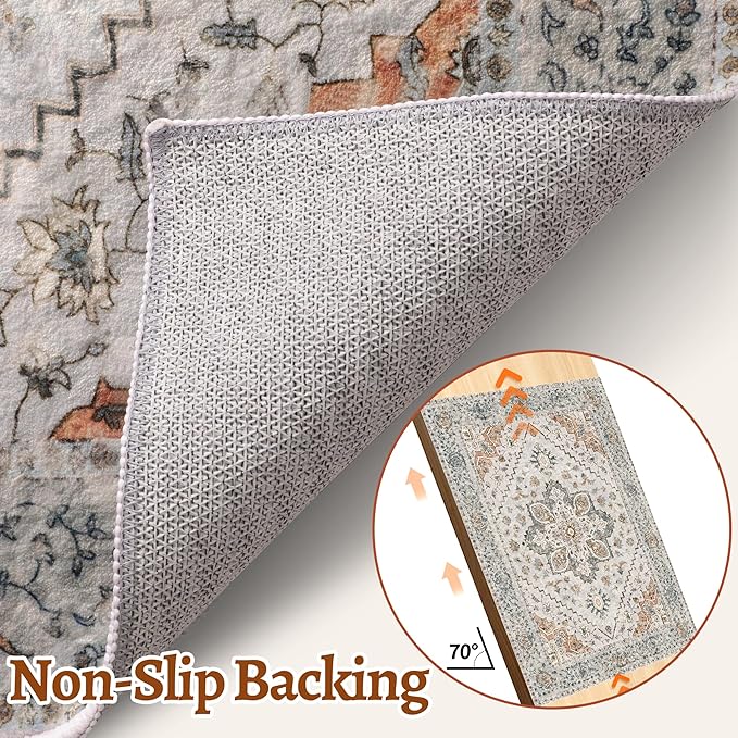 Tangsoo 5x7 Area Rug Washable Rug for Living Room, Vintage Indoor Non Slip Large Area Rugs, Print Distressed Grey Carpet, Soft Low Pile Rug Foldable Floor Rugs for Bedroom Dining Room Dorm