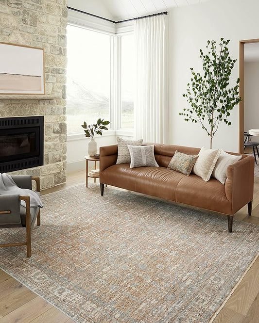 Loloi Angela Rose Blake Collection BLA-05 Sand/Sky 5'-3" x 7'-6", .25" Pile Height, Fringe, Area Rug