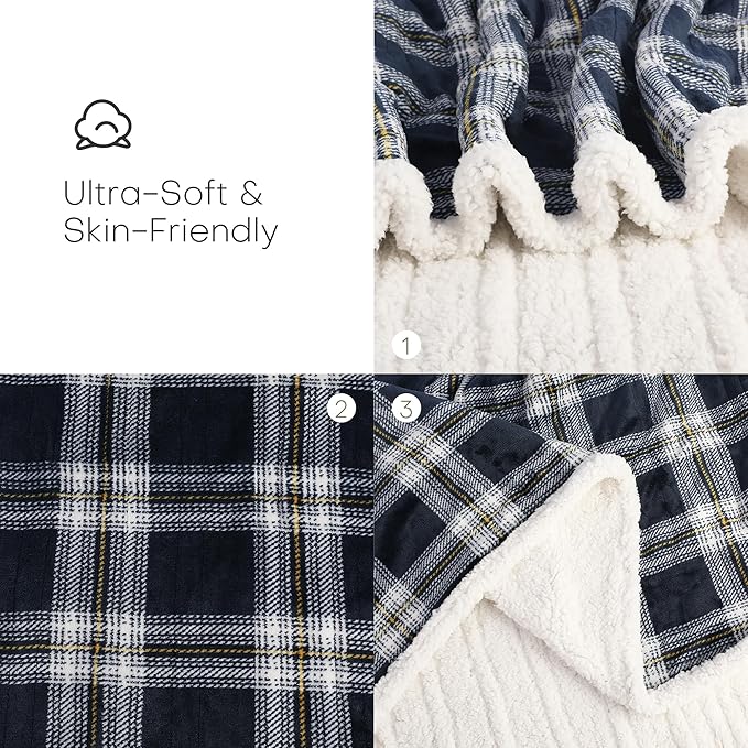 Electric Heated Blanket Full Size 72"x84" - Microplush & Sherpa Fabric Dual-Sided, 9 Heat Settings & 1-10 Hours Auto Off , Cozy Warming Throw for Home, Office, or Bed, Machine Washable, Geometric Grid