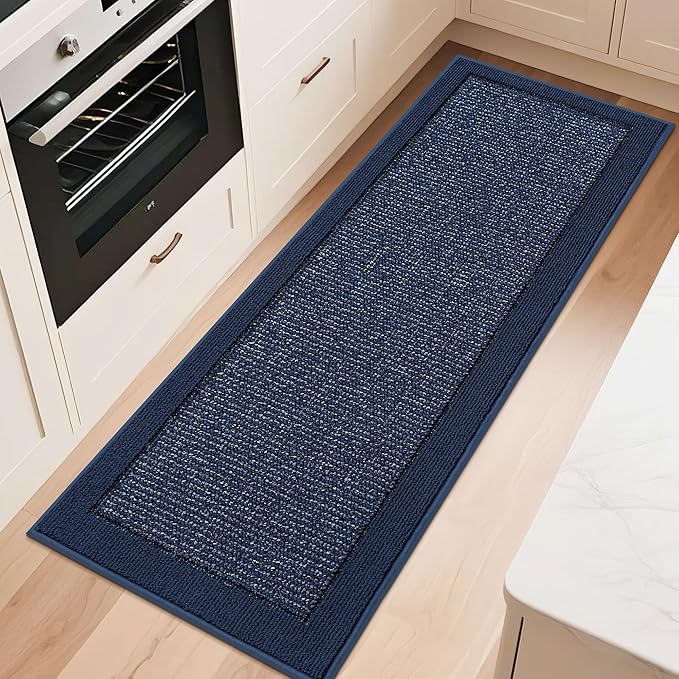 BEQHAUSE Kitchen Runner Rugs 24"x60", Kitchen Rugs Non-Slip Kitchen Mats for Floor, Absorbent and Stain Resistant Kitchen Mats, Machine Washable Rug for Kitchen, Hallway, Laundry & Sink, Blue