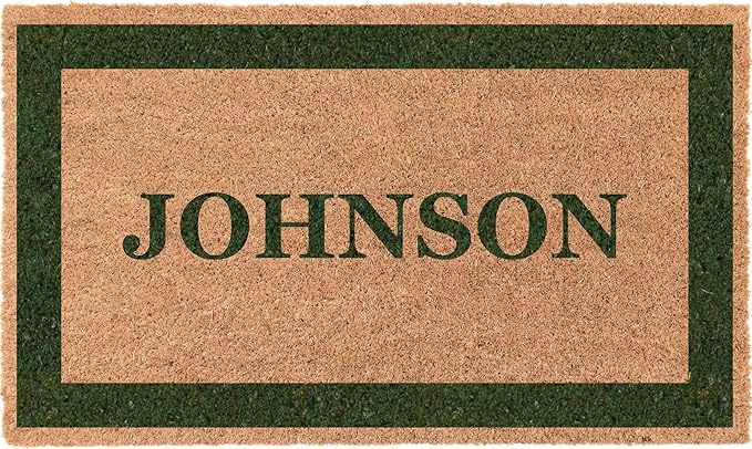 COCO MATS 'N MORE Green Single Bordered Personalized Coco Doormat 18" x 30" with Vinyl Backing