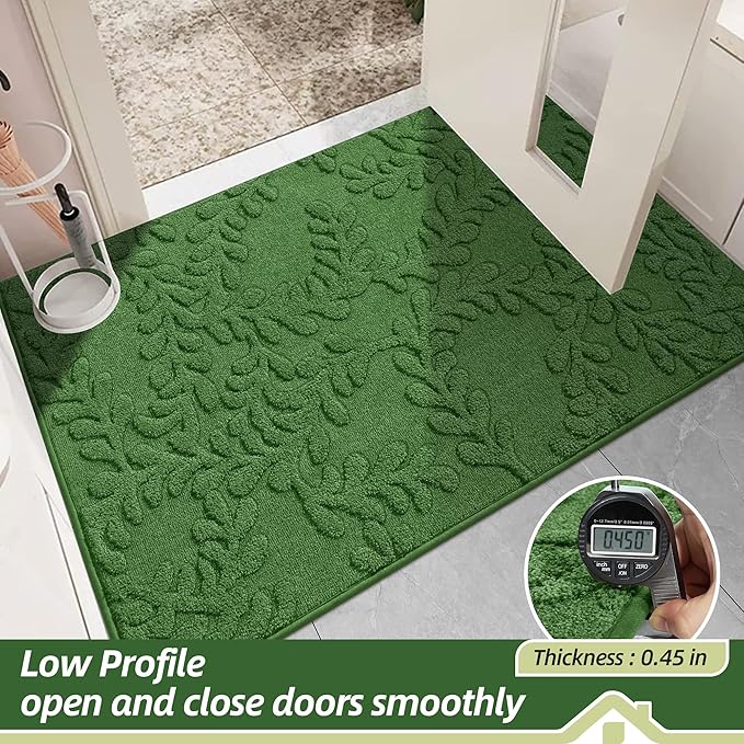 BEQHAUSE Dirt Trapper Door Mats 24”x36”, Non-Slip TPR Backing Dog Doormat, Super Absorbent Welcome Mat for Front Door, Muddy Shoes & Paws, Washable Entry Rugs, Green