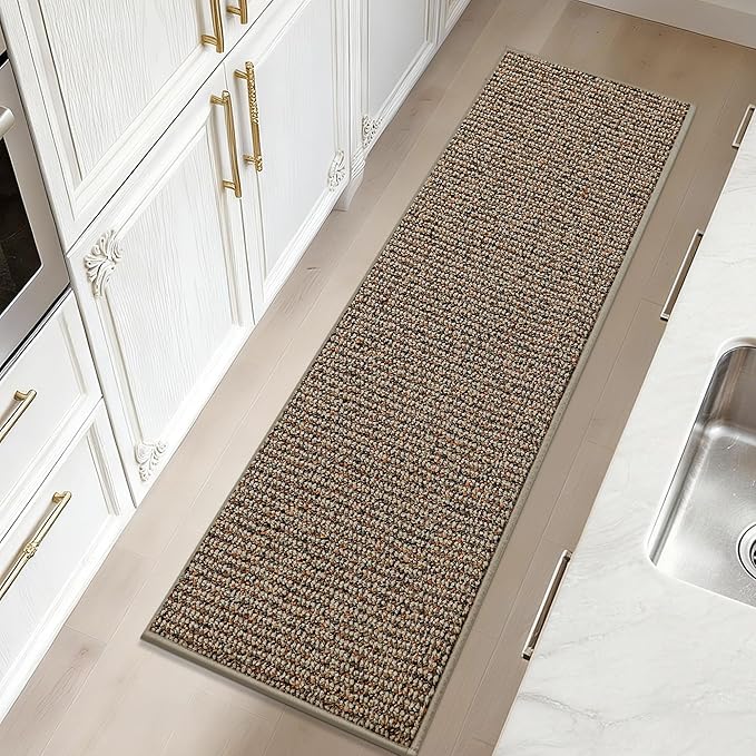 JSEI Kitchen Runner Rugs, 17''x48'' Non-Slip Kitchen Mats for Floor, Machine Washable Absorbent and Stain Resistant Kitchen Rug, Carpet Mats with TPR Backing for Kitchen, Taupe