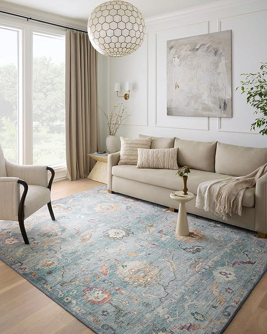 Loloi Margot Collection MAT-06 Denim/Multi 2'-6" x 11'-6" Runner Rug feat. CloudPile, No-Shed Easy Clean Large Patterned Area Rug for Living Room, Bedroom, Dining Area
