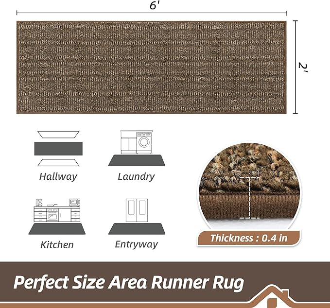 BEQHAUSE Hallway Runner Rugs 2x6, Hallway Rug Non-Slip Washable(Rolled-Up NO Creases), Runner Rug Absorbent Stain Resistant Hall Rug Carpet Runner, Entryway Rugs Floor Mat Laundry Room Rugs, Brown
