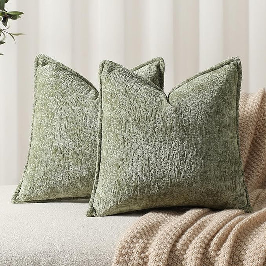 DEZENE Pack of 2 Sage Green Christmas Decorative Throw Pillow Covers 22x22 Cozy Soft Chenille Accent Vintage Square Couch Pillow Covers for Home Decor Bed Sofa Living Room