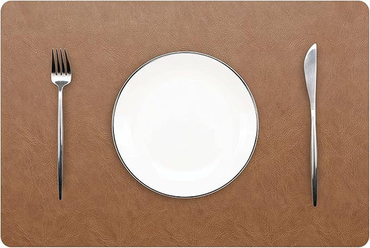 Set of 8 Faux Leather Placemats, PU Table Mats, Waterproof, Stain Resistant, Heat Resistant, Non-Slip Easy to Clean for Kitchen Dining Table,Conference Table F Flaxen