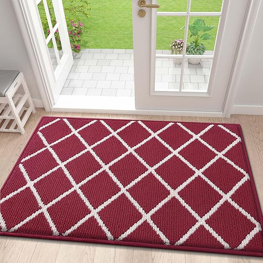 Finchitty Indoor Door Mat, Dirt Resistant and Absorbent, Low-Profile, Non-Slip, Washable Inside Floor Mats for Front Door, Back, and Entrance, 40" x 32", Burgundy