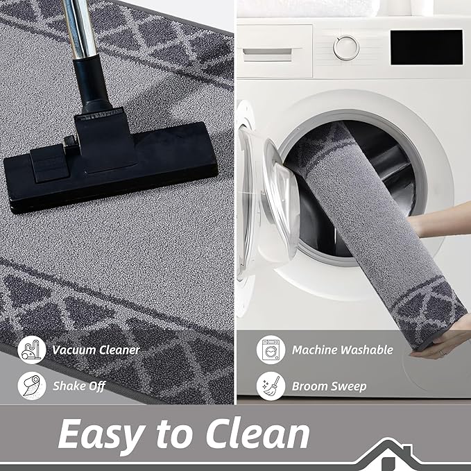 BEQHAUSE Door Mat Dirt Trapper Non Slip Entryway Rugs Absorbent Welcome Mat Low Profile Washable Front Door Mat for Muddy Paws,Entrance,Hallway, 36" x 60",Grey