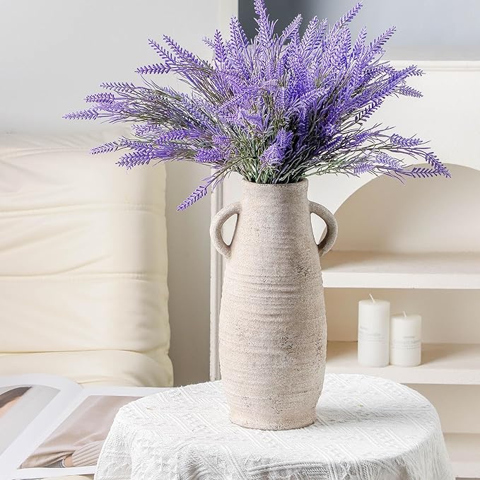 Ceramic Rustic Farmhouse Vase, Distressed Decorative Flower Vase for Home Decor, Ideal Shelf Decor, White Boho Vase for Living Room Bedroom Kitchen Office Decor Centerpiece Table Decorations